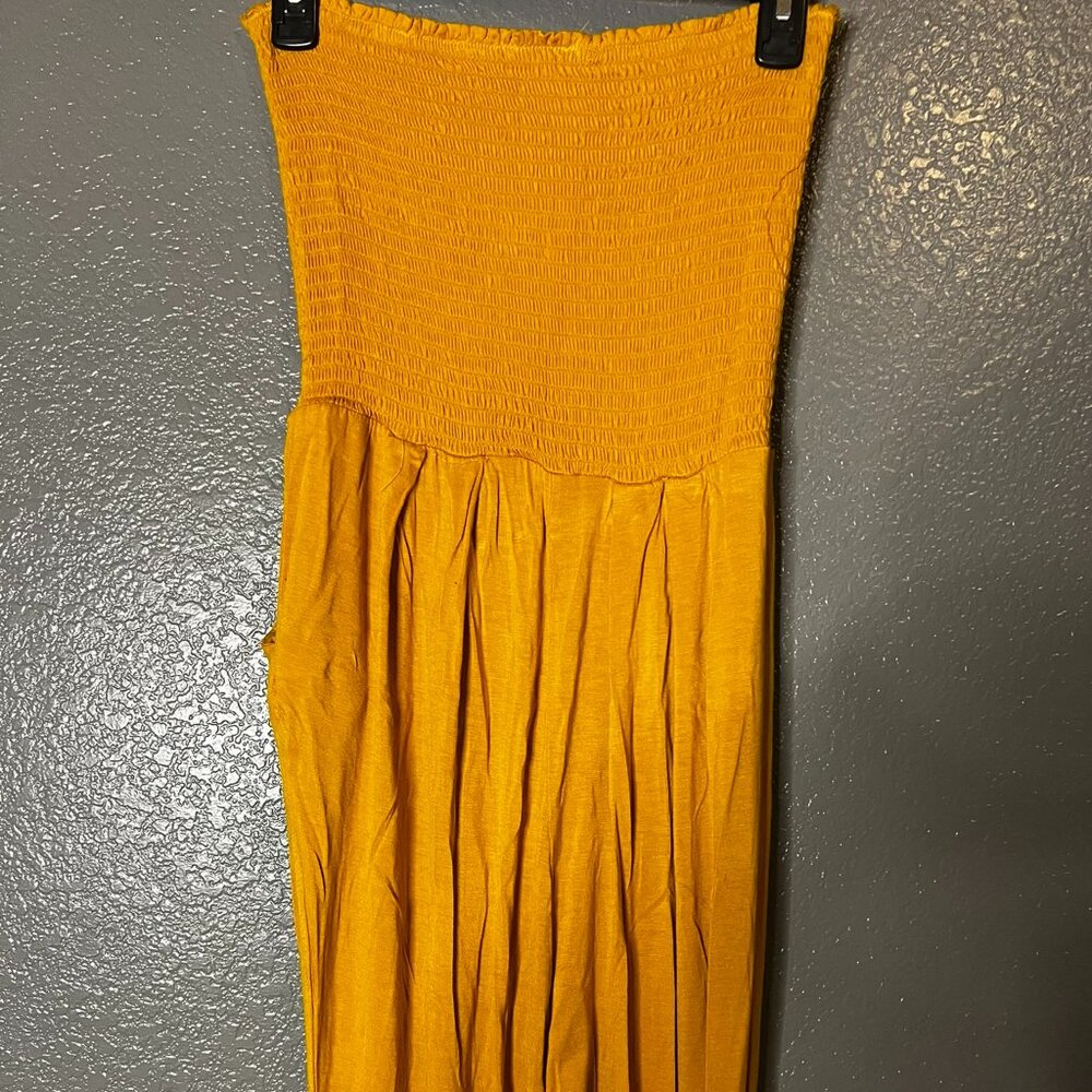 Heart Hips Mustard Smocked Strapless Jumpsuit Womens L Boho